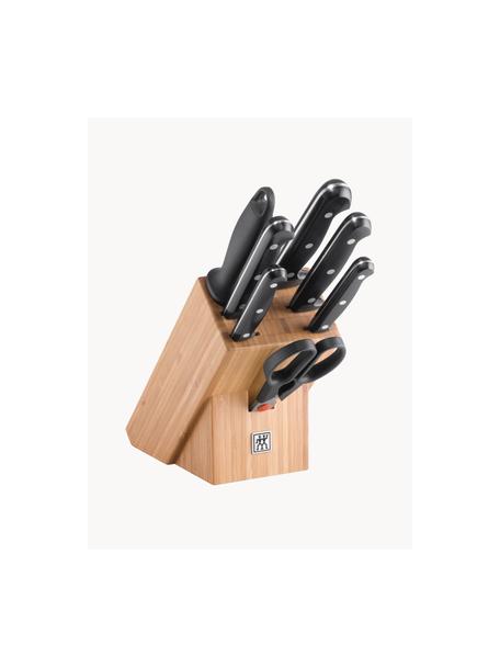 Messenblok Twin Chef uit bamboehout, set van 8, Handvatten: kunststof, Licht hout, zwart, Set met verschillende groottes