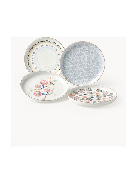 Set di 4 piatti da colazione Flamboyant, Porcellana, Multicolore con bordo dorato, Ø 19 x Alt. 3 cm