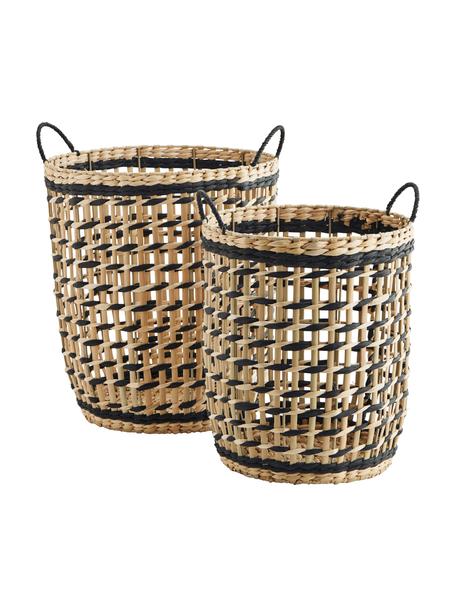 Set 2 cesti portaoggetti in vimini di giunco Anna, Nero, beige, Set in varie misure