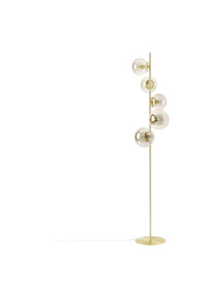 Lámpara de pie Casey, estilo industrial, Estructura: metal cepillado, Cable: cubierto en tela, Dorado, champán, Ø 37 x Al 170 cm