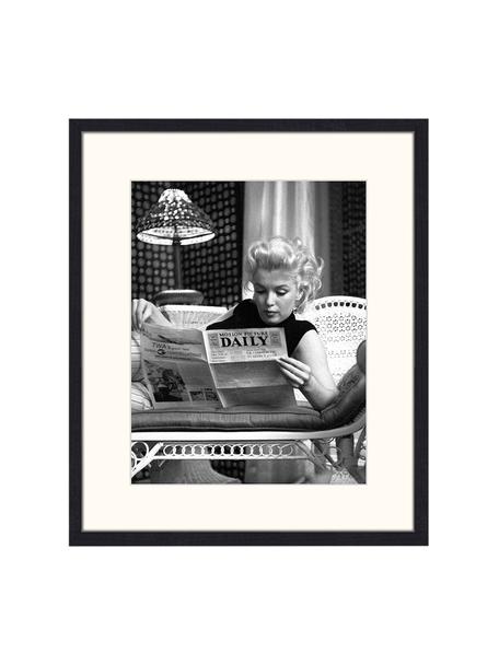 Oprawiony druk cyfrowy Marilyn Monroe Reading, Czarny, biały, S 53 x W 63 cm