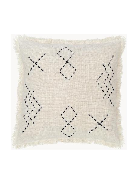 Vyšívaný poťah na vankúš so strapcami Erik, 100 %  bavlna, Krémová, čierna, Š 45 x D 45 cm