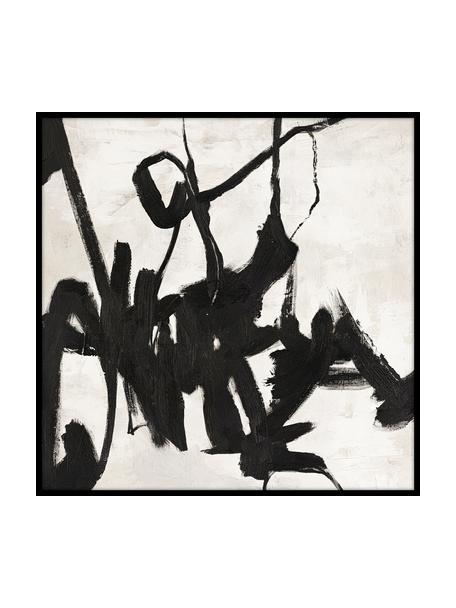 Cuadro en lienzo pintado a mano Playblack, marco de madera, Negro, blanco, An 102 x Al 102 cm