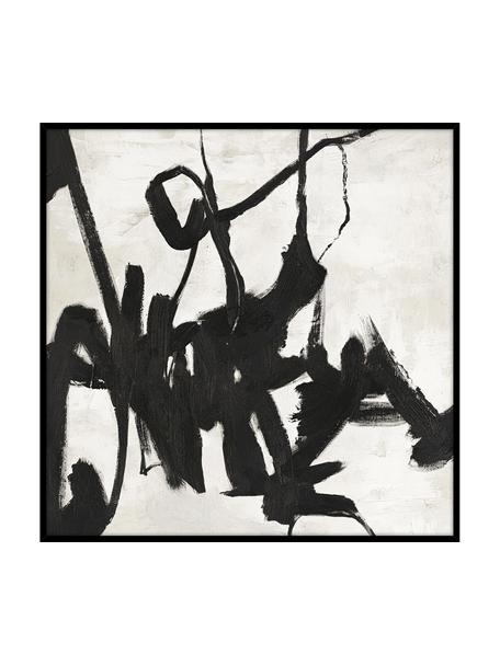 Handbeschilderde canvasdoek Playblack met houten frame, Lijst: eikenhout, gecoat, Gebroken wit, zwart, B 102 x H 102 cm