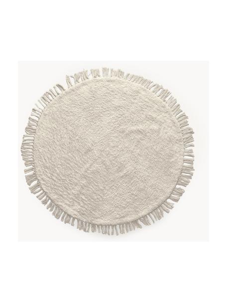 Tapis rond pour enfant à franges Orwen, 100 % coton, Blanc crème, Ø 100 cm