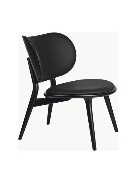 Kožená židle s dřevěnými nohami Rocker, ručně vyrobená, Černá, Š 65 cm, H 69 cm