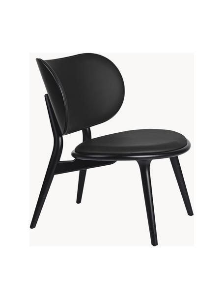 Poltrona lounge in pelle con gambe in legno Rocker, fatta a mano, Struttura: legno di quercia Questo p, Nero, Larg. 65 x Prof. 69 cm