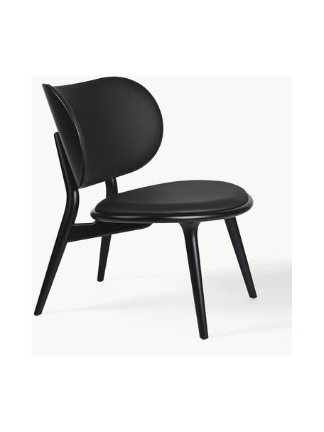 Sedia lounge in pelle con gambe in legno Rocker, fatta a mano, Struttura: legno di quercia Questo p, Pelle nera, nero, Larg. 65 x Prof. 69 cm