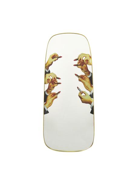 Specchio da parete di design Lipsticks, Superficie dello specchio: lastra di vetro, Cornice: pannello di fibra a media, Mani con rossetti, Larg. 62 x Alt. 140 cm