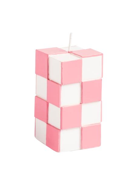 Bougie effet carrelage Tile, Cire, Rose, blanc, larg. 4 x haut. 8 cm