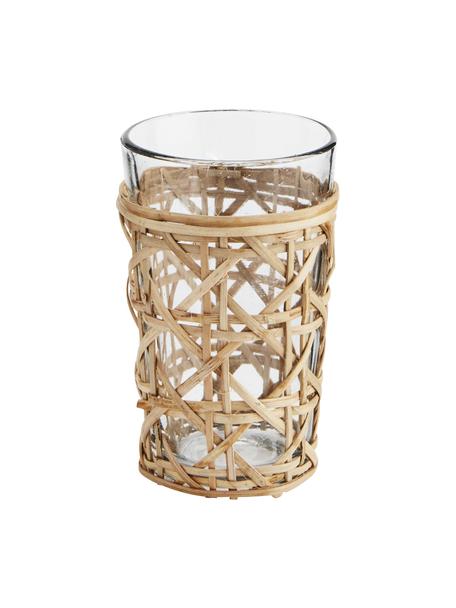 Wassergläser Ubud in handgefertigten Bambus-Behältern, 6 Stück, Behälter: Bambus, Transparent, Hellbraun, Ø 8 x H 11 cm