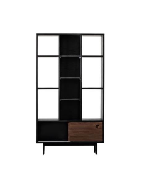 Houten plank Barbican met 2 schuifdeuren, Poten: gepoedercoat metaal, Frame: melamine plaat, eikenhout, Donker hout, zwart, B 90 x H 160 cm