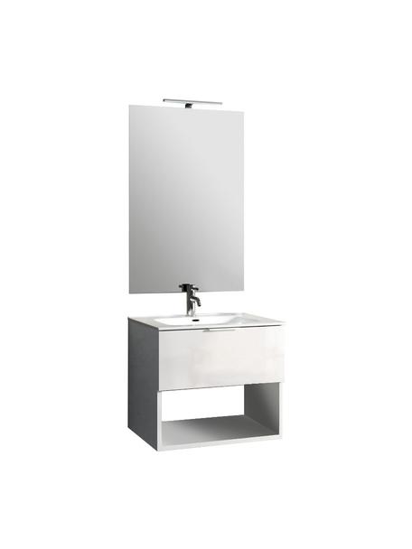 Set lavabo One, 4 pzas., Lámpara: aluminio recubierto, Espejo: vidrio, Parte trasera: plástico ABS, Blanco, Set de diferentes tamaños