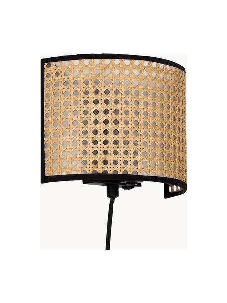 Wandlamp Vienna van Weens vlechtwerk met stekker, Lampenkap: kunststof, Lichtbruin, zwart, B 22 x H 16 cm