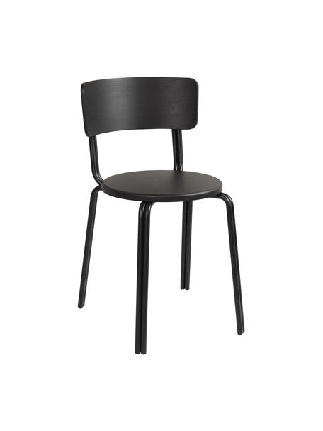 Holz-Stuhl Oda, Sitzfläche: Eschenfurnier, lackiert, Gestell: Stahl, beschichtet, Schwarz, B 42 x T 46 cm
