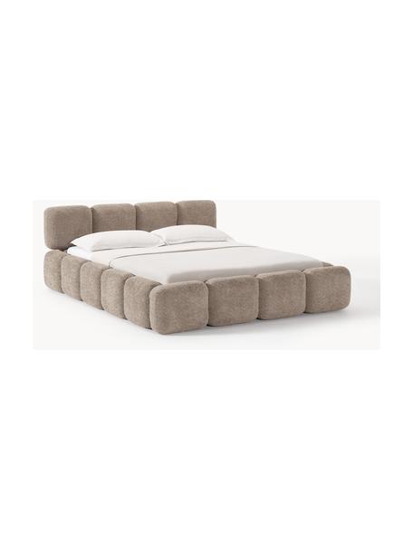 Gestoffeerd bed Tayla van teddy bouclé, Bekleding: teddy-bouclé (100% polyes, Poten: berkenhout Dit product is, Teddy bouclé taupe, B 140 x L 200 cm