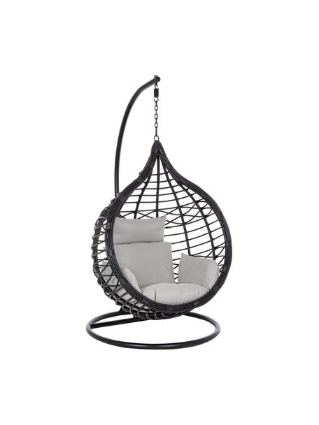Fotel wiszący na stelażu z poduszką Torres, Stelaż: metal malowany proszkowo, Czarny, szary, S 100 x G 70 cm