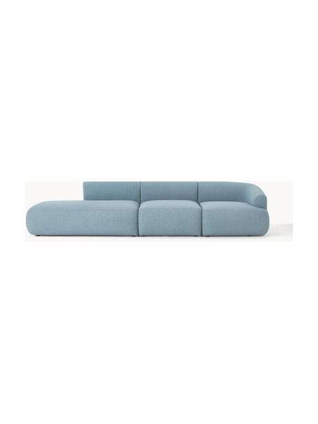 Modulaire XL chaise longue Sofia uit bouclé, Bekleding: bouclé (100% polyester) M, Frame: sparrenhout, spaanplaat, , Poten: kunststof Dit product is , Bouclé blauw, B 340 x D 103 cm, armleuning rechts