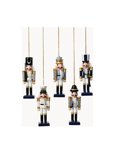 Set de adornos navideños cascanueces de madera Moustache, 5 uds, Madera, Blanco, azul oscuro, plateado, Al 13 cm
