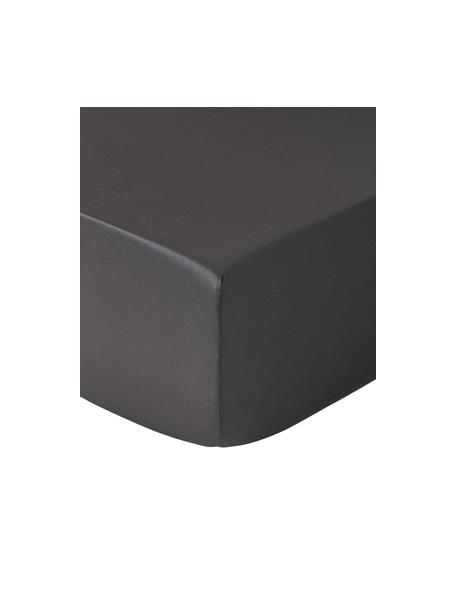 Lenzuolo con angoli boxspring in raso di cotone Premium, Grigio scuro, Larg. 90 x Lung. 200 cm, Alt. 35 cm