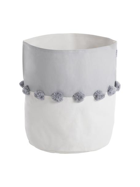 Skladovací koš s bambulemi Stone, 100 % bavlna, Šedá, bílá, Ø 37 cm, V 40 cm