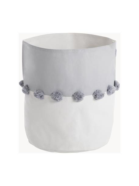 Panier de rangement avec pompons Stone, 100 % coton, Gris, blanc, Ø 37 x haut. 40 cm