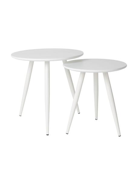 Set de mesas auxiliares Daven, 2 uds., Tablero: fibras de densidad media , Patas: metal con pintura en polv, Blanco, Set de diferentes tamaños