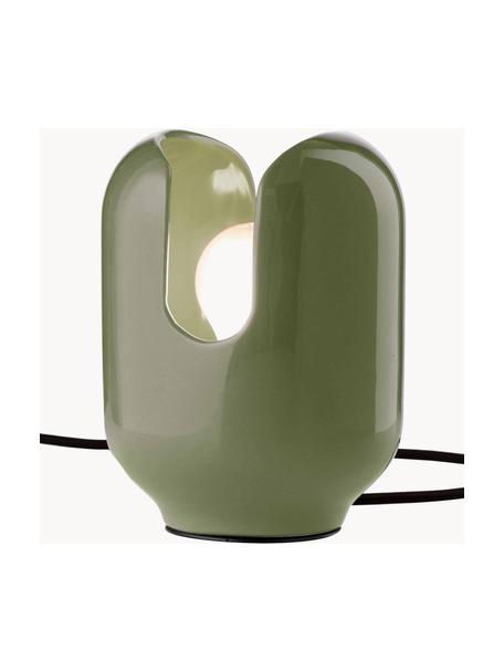 Lámpara de mesa artesanal pequeña Batucada, Lámpara: cerámica, Cable: cubierto en tela, Verde oliva, Ø 15 x Al 20 cm
