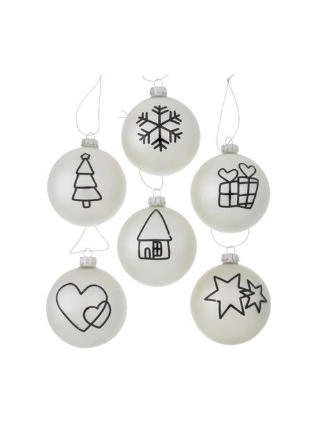 Boules de Noël faites main Matti, 12 élém., Blanc, noir, couleur argentée, Ø 8 cm