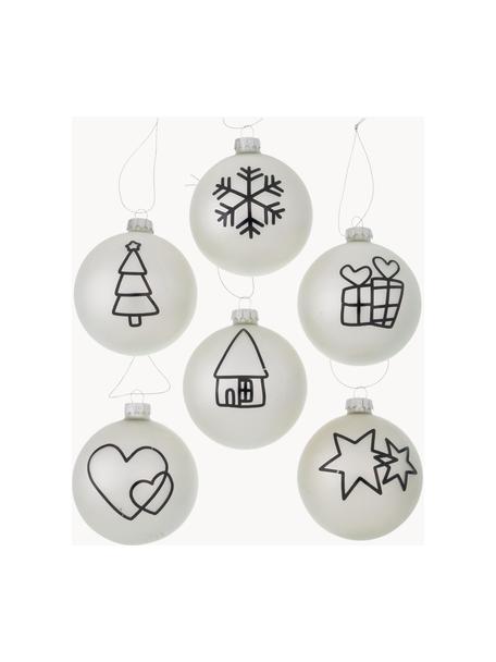 Boules de Noël faites main Matti, 12 élém., Blanc, noir, couleur argentée, Ø 8 cm