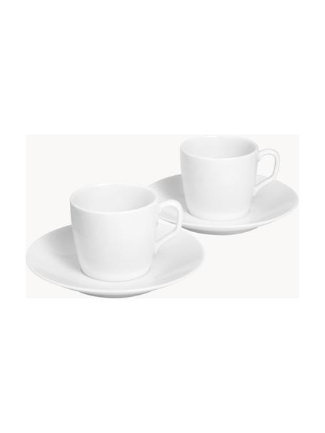 Ručne vyrobené porcelánové šálky na espresso s podšálkami Cosmopolitan, 2 ks, Porcelán, Biela, Ø 8 x V 7 cm, 50 ml