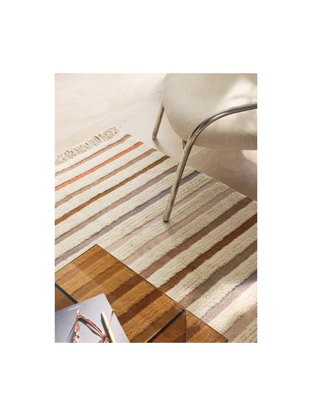 Tapis kilim tissé main avec franges Calais, 80 % laine, 20 % coton

Les tapis en laine peuvent perdre des fibres lors des premières semaines et des peluches peuvent se former, ce phénomène est naturel et diminue à mesure de votre usage et du temps, Beige, terracotta, taupe, larg. 80 x long. 150 cm (taille XS)