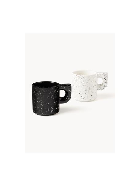 Tasses artisanales en porcelaine Aiko, 2 élém., Grès cérame, Noir, blanc, Ø 8 x haut. 10 cm