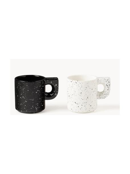 Komplet ręcznie wykonanych kubków z porcelany Aiko, 2 elem., Porcelana, Czarny, biały, Ø 9 x W 10 cm, 320 ml