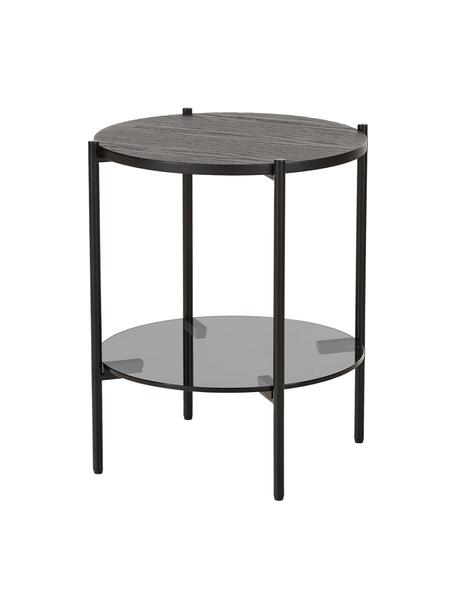 Stolik pomocniczy ze szklanym blatem Valentina, Blat: szkło, Stelaż: metal malowany proszkowo, Drewno jesionowe lakierowane na czarno, Ø 44 x W 50 cm
