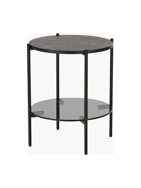 Tavolino con piano in vetro Valentina, Piano d'appoggio: vetro, Mensola: pannello di fibra a media, Struttura: metallo verniciato a polv, Legno di frassino laccato nero, Ø 44 x Alt. 50 cm