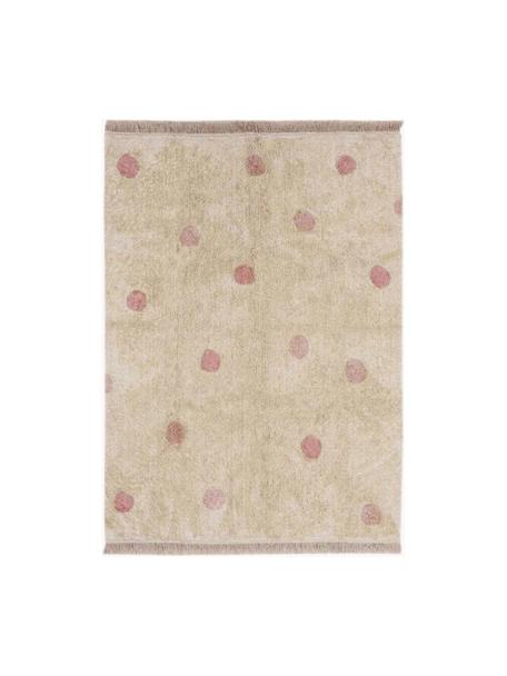 Tappeto per bambini fatto a mano Hippy Dots, lavabile, Retro: 100% cotone, Beige chiaro, rosa cipria, Larg. 120 x Lung. 160 cm (taglia S)