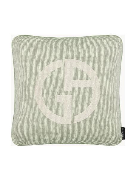 Cuscino decorativo con logo Giorgio Armani Janette, Rivestimento: 44% viscosa, 24% cotone, , Verde oliva, beige chiaro, Larg. 40 x Lung. 40 cm