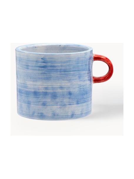 Tasse peinte à la main Cloudy Sky, Céramique, Bleu ciel, rouge corail, Ø 10 x haut. 9 cm, 500 ml