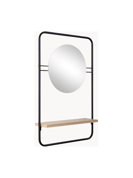 Wandspiegel Quiete mit Ablagefläche, Rahmen: Metall, beschichtet, Ablagefläche: Holz, Spiegelfläche: Spiegelglas, Schwarz, Helles Holz, B 41 x H 64 cm