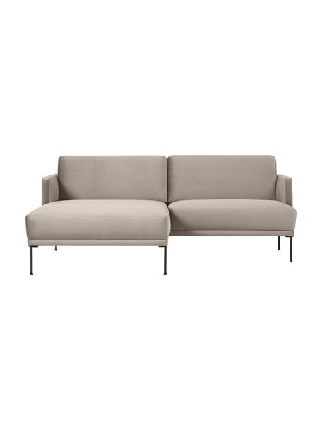 Kleine fluwelen hoekbank Fluente met metalen poten, Bekleding: fluweel (100% polyester) , Frame: massief grenen, FSC-gecer, Poten: metaal, gepoedercoat, Fluweel beige, B 198 x D 152 cm, hoekdeel links