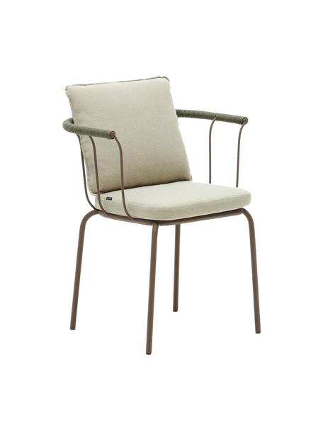 Ogrodowe krzesło z tapicerowanym siedziskiem Jay, Tapicerka: 100% poliester, Stelaż: metal malowany proszkowo, Beżowa tkanina, brązowy, S 59 x G 52 cm