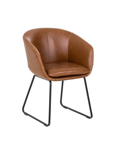 Sedia imbottita in similpelle con braccioli Juri, Rivestimento: finta pelle (poliuretano), Gambe: metallo verniciato a polv, Similpelle marrone, Larg. 58 x Prof. 58 cm