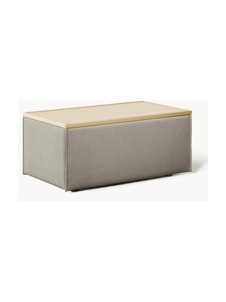 Sofa-Hocker Lennon aus Cord mit Stauraum, Bezug: Cord (92 % Polyester, 8 %, Tablett: Eichenholz, Spannplatte m, Gestell: Spanplatte, mitteldichte , Cord Grau, helles Eichenholz, B 88 x T 50 cm