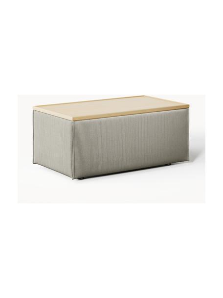 Sofa-Hocker Lennon aus Cord mit Stauraum, Bezug: Cord (92 % Polyester, 8 %, Tablett: Eichenholz, Spannplatte m, Gestell: Spanplatte, mitteldichte , Cord Grau, helles Eichenholz, B 88 x T 50 cm