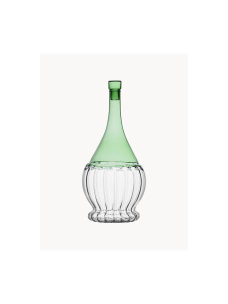 Ručně vyrobená karafa Garden Picnic, 1,8 l, Borosilikátové sklo, Transparentní, světle zelená, 1,8 l