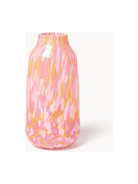 Vase artisanal Confetti, haut. 26 cm, Verre, Rose clair, pêche, Ø 13 x haut. 26 cm