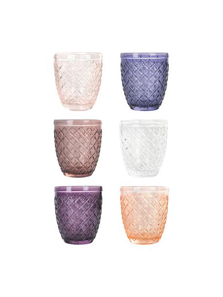 Verres à eau Castle, 6 élém., Verre, Tons lilas, orangé, larg. 8 x haut. 10 cm, 275 ml