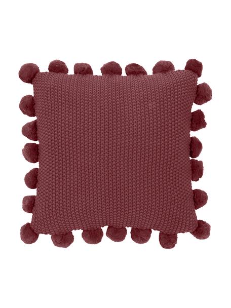 Federa arredo a maglia bordeaux con pompon Molly, 100% cotone, Bordeaux, Larg. 40 x Lung. 40 cm
