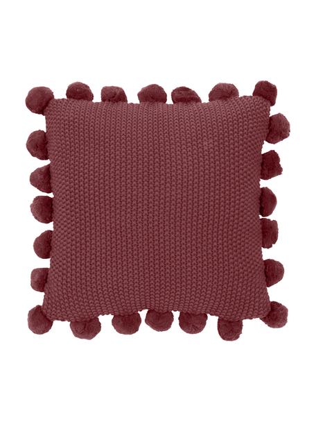 Pletený poťah na vankúš s brmbolcami Molly, 100 %  bavlna, Burgundská červená, Š 40 x D 40 cm